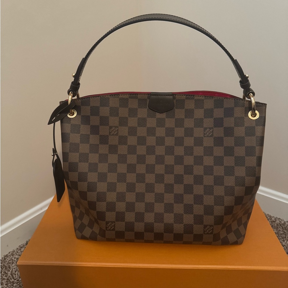 Louis Vuitton Damier Ebene Shoulder Bag with Red Interior Trim